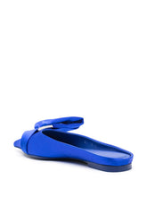 Ferragamo Asymmetric Bow Satin Mules Blue