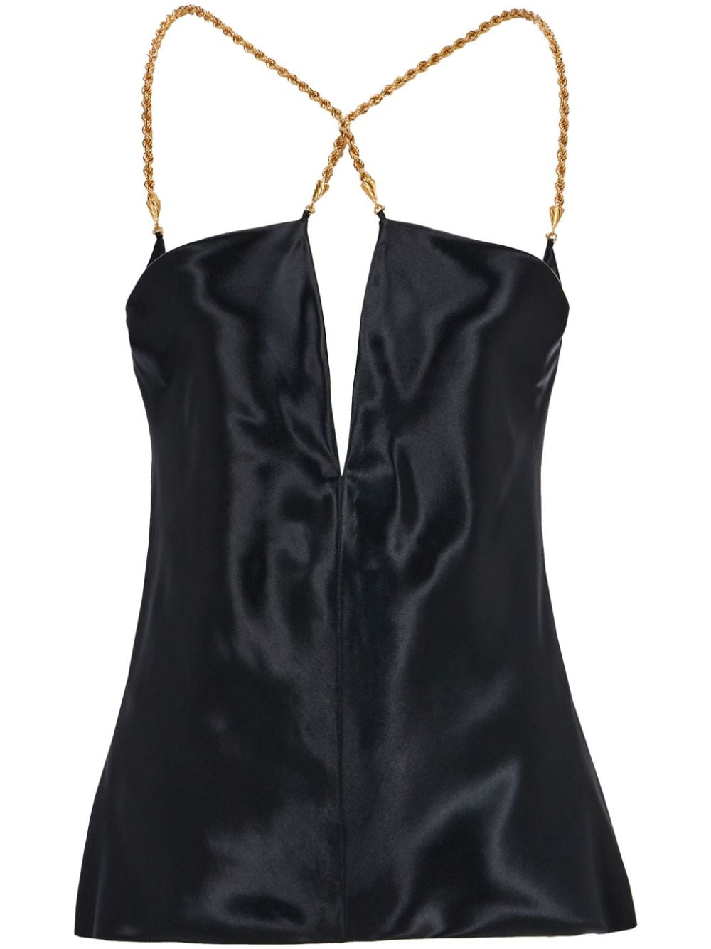Ferragamo Satin Top With Bijoux Straps Black