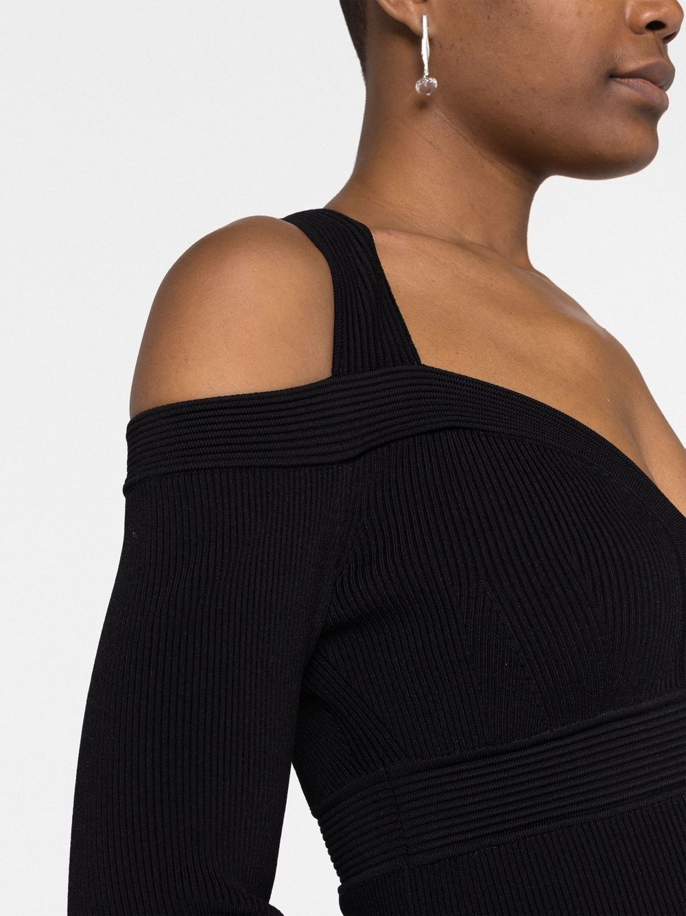 Alexander McQueen Short Ribbed-Knit Mini Dress with Sweetheart Neck Black