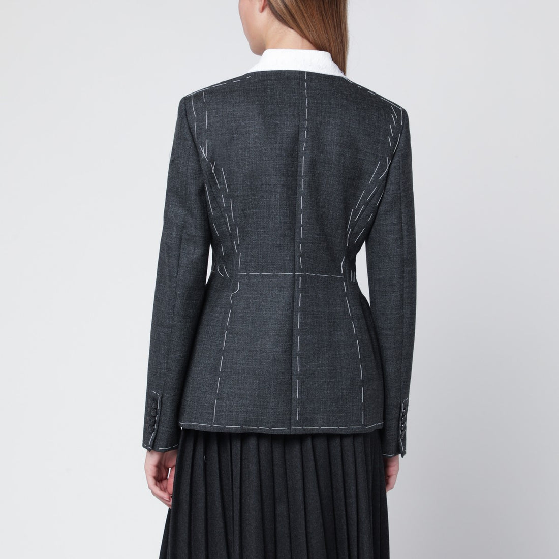 Moschino Grey Embroidered Wool Canvas Single-Breasted Jacket Grey