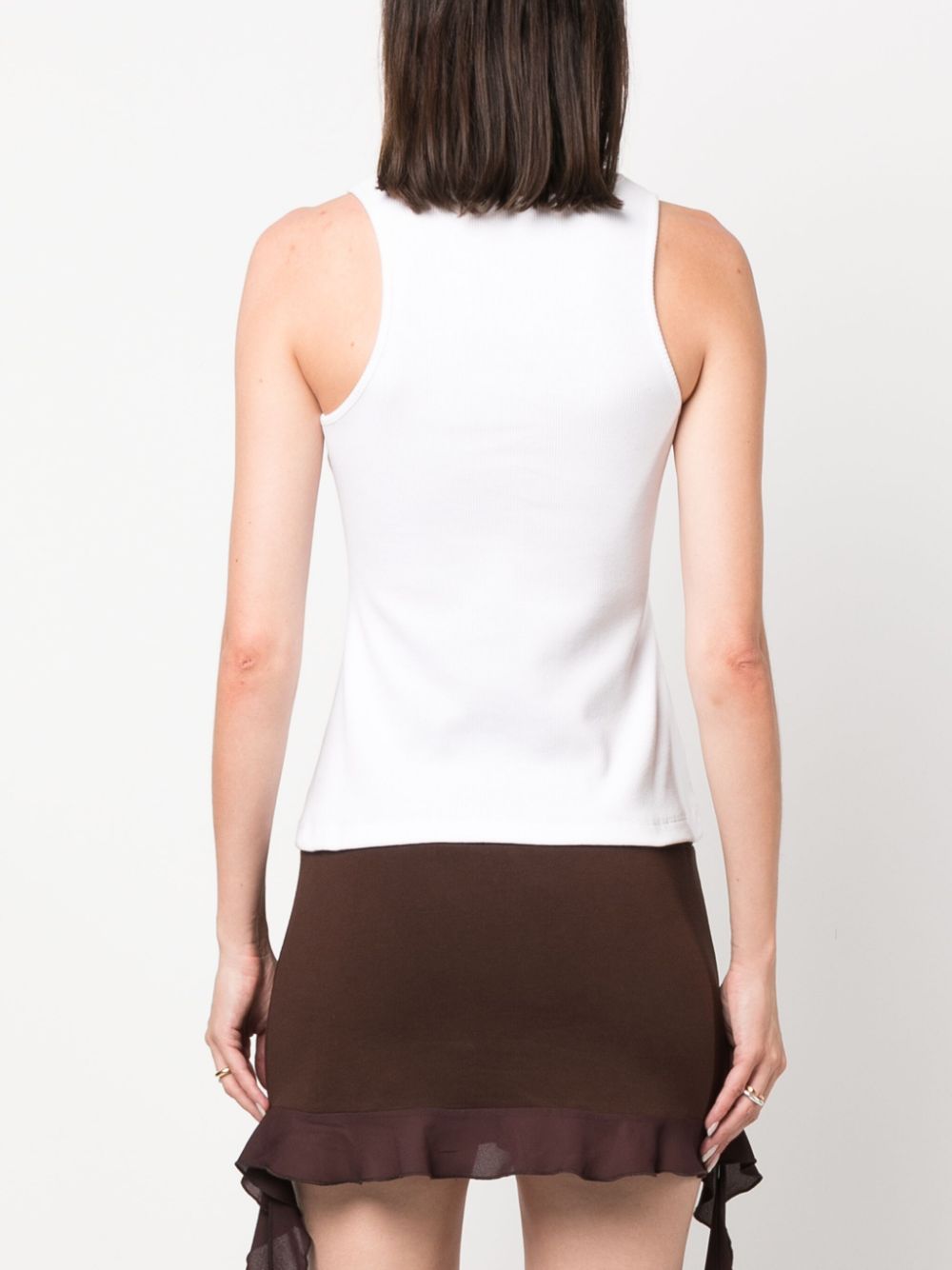 Blumarine Rhinestone-Embellished Ribbed Stretch-Cotton Tank Top White