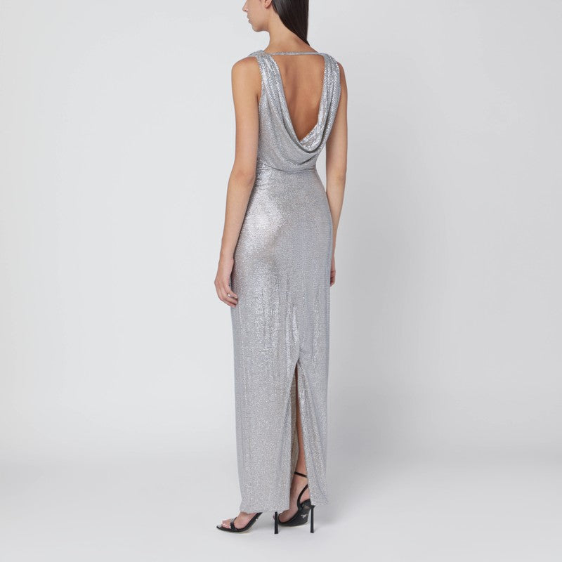 Giuseppe Di Morabito Silver Crystal-Embellished Long Dress Metal