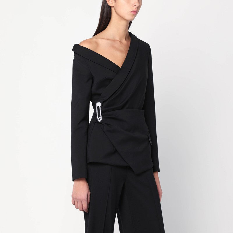 Giuseppe Di Morabito Asymmetrical Virgin Wool Jacket with Rhinestone Brooch Black