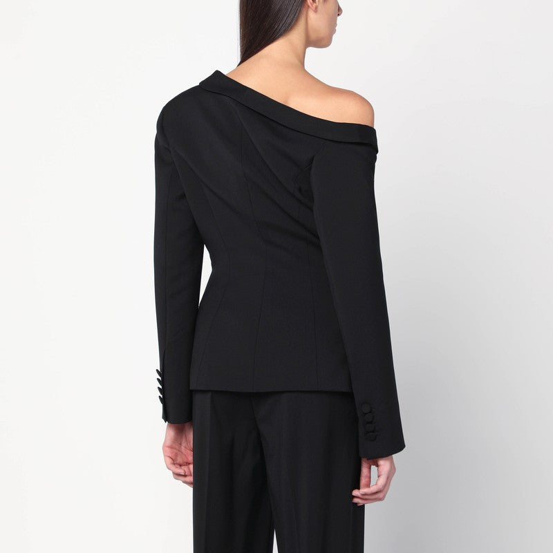 Giuseppe Di Morabito Asymmetrical Virgin Wool Jacket with Rhinestone Brooch Black
