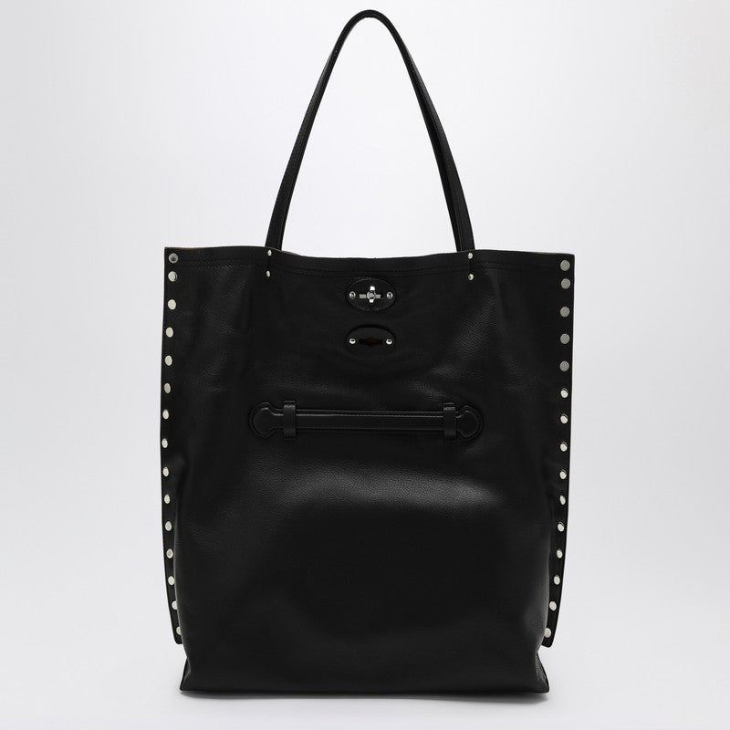 Zanellato Medium Leather Tote Bag with Double Handles Black Black