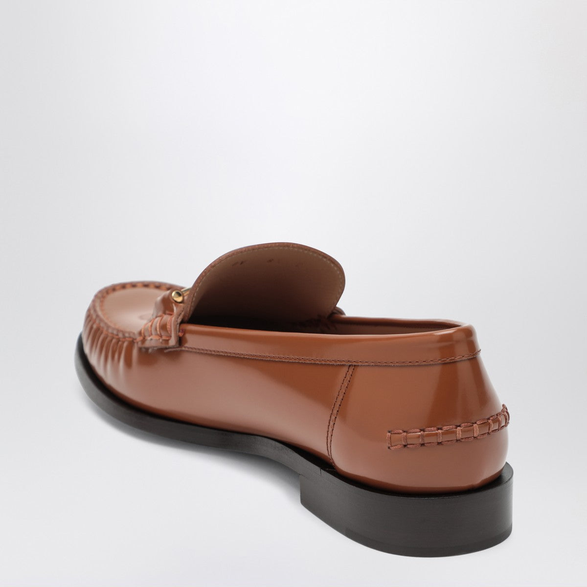 Ferragamo Moccasin with Gold Chain Detail in Brown Leather brown