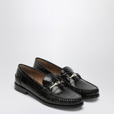 Ferragamo Dark Brown Crocodile Effect Leather Moccasins with Gold Vara Chain Brown