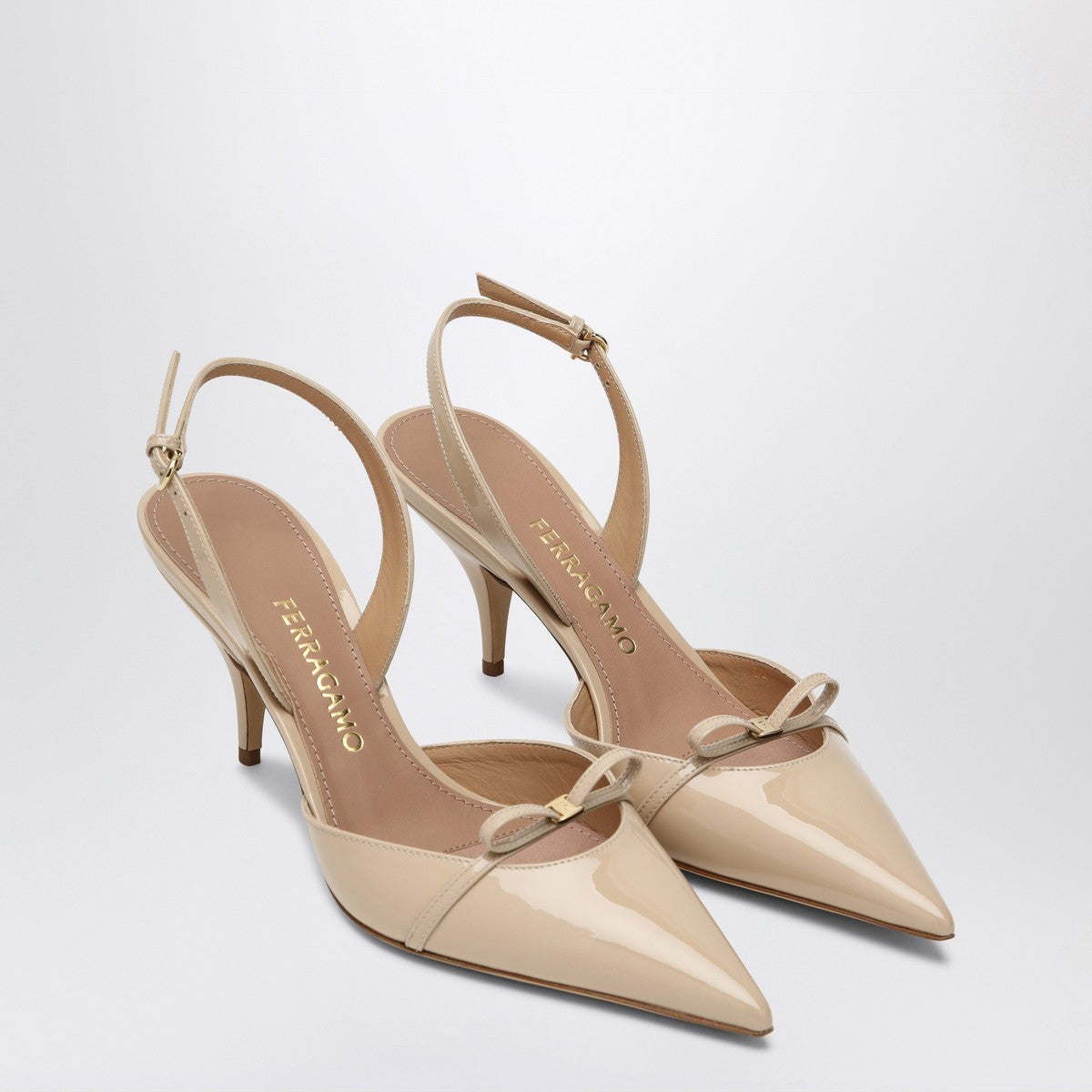 Ferragamo Powdery Patent Leather Slingback Pumps with Mini Bow Black