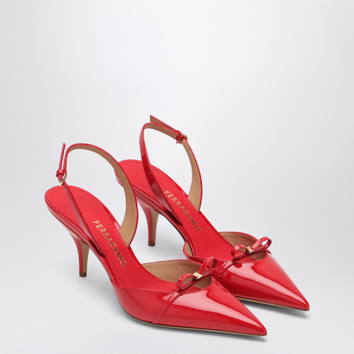 Ferragamo Gylla 70 Flame Red Patent Slingback Pumps Red
