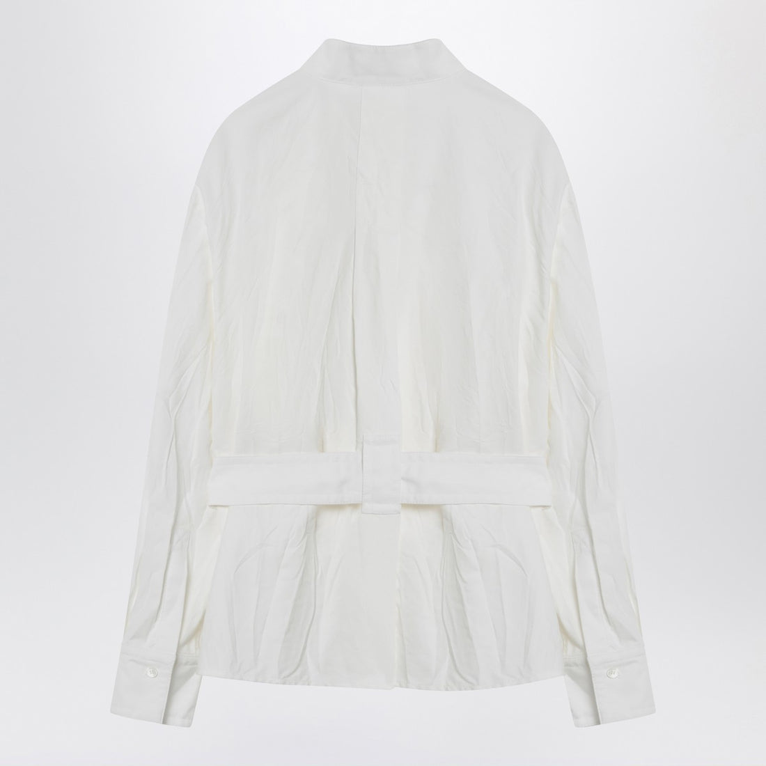 Ferragamo White Belted Cotton-Blend Shirt with Patch Pockets White