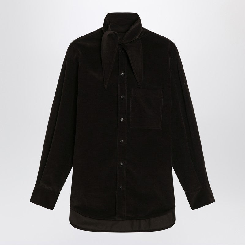 Ferragamo Brown Ribbed Velvet Shirt with Scarf Detail Multicolor