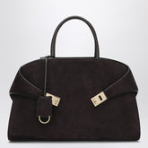 Ferragamo Hug Soft Large Suede Shoulder Bag Brown
