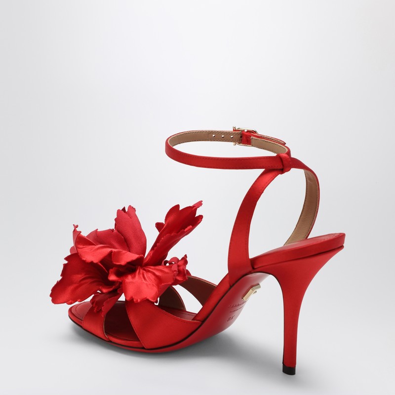 Ferragamo Red Satin Sandals With Floral Detail Red