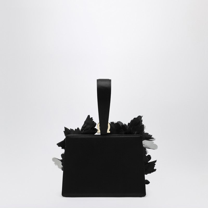 Ferragamo Mini Satin Clutch with Organza Flowers Black