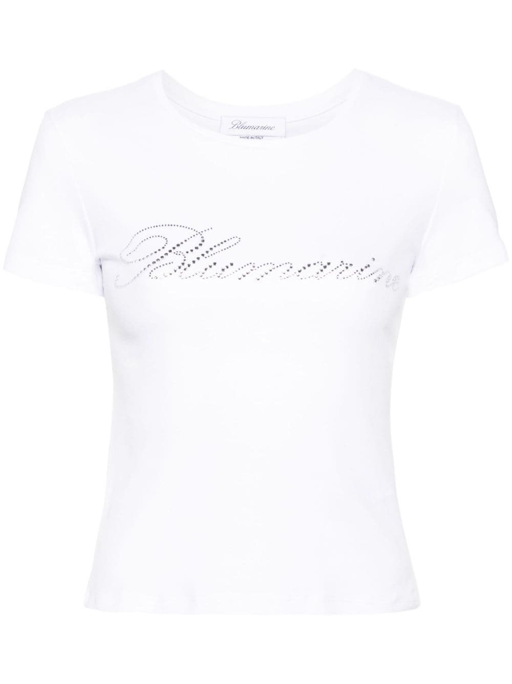 Blumarine Rhinestone-Logo Cotton Jersey T-Shirt White White