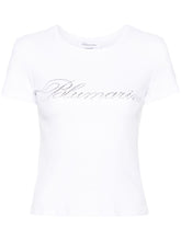 Blumarine Rhinestone-Logo Cotton Jersey T-Shirt White White