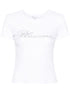 Blumarine Rhinestone-Logo Cotton Jersey T-Shirt White White
