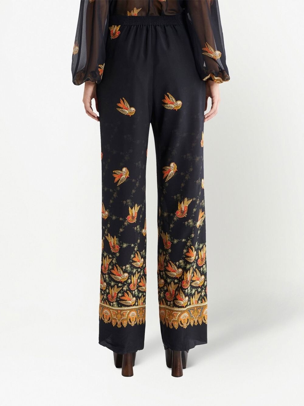 Etro Paisley-Print Straight Silk Trousers Black black
