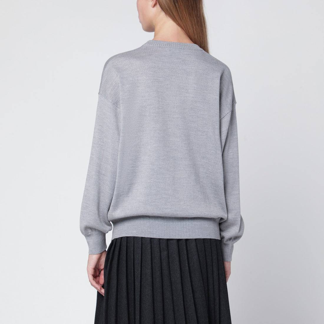 Moschino Grey virgin wool crewneck sweater with intarsia logo Grey