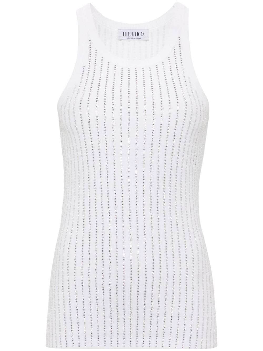 The Attico Ribbed Knit Embellished Scoop Neck Top White