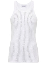 The Attico Ribbed Knit Embellished Scoop Neck Top White