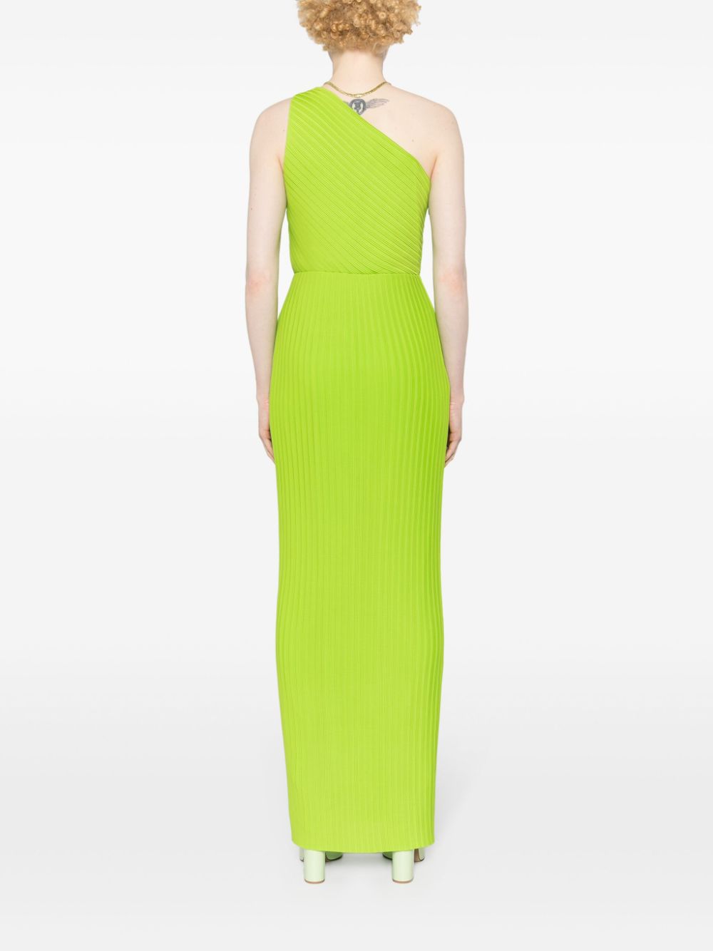 Solace London One-Shoulder Pleated Chiffon-Crepe Floor-Length Dress Green Green