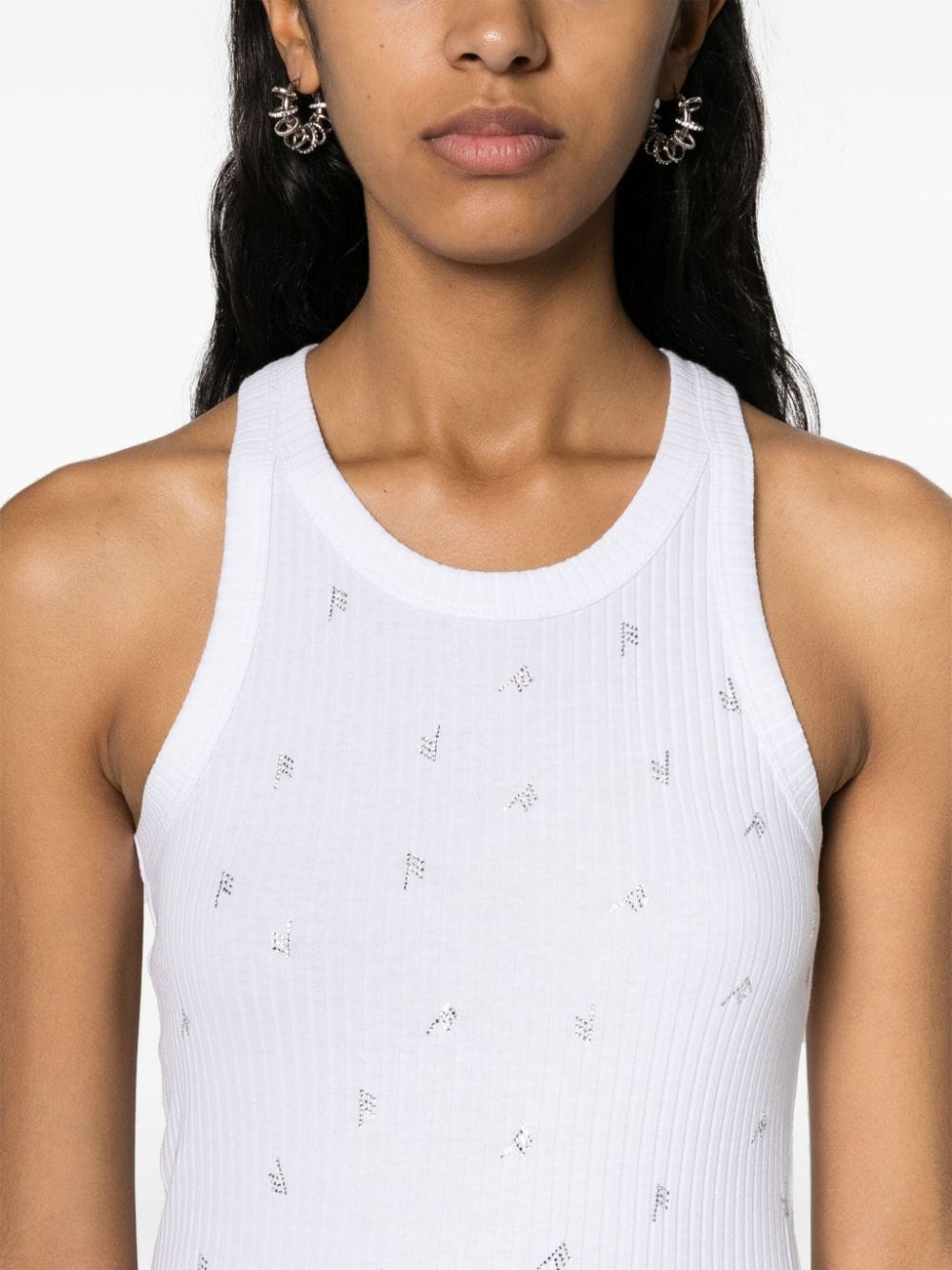 The Attico Ribbed Cotton Rhinestone Logo Sleeveless Top White