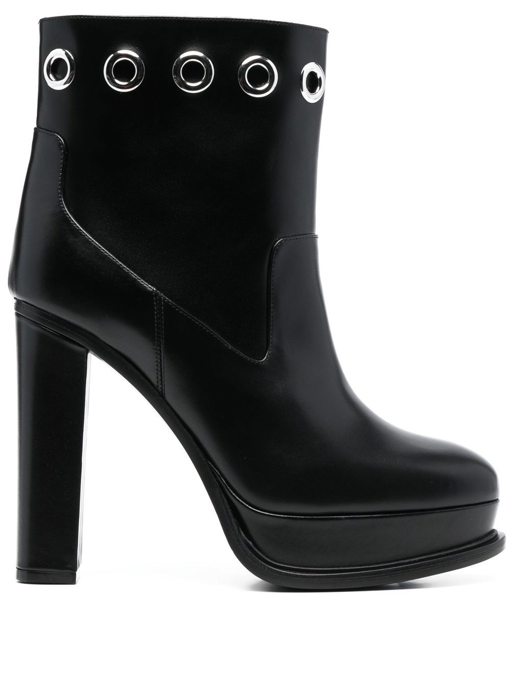 Alexander McQueen Heeled Platform Eyelet Leather Ankle Boots Black