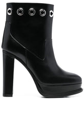 Alexander McQueen Heeled Platform Eyelet Leather Ankle Boots Black