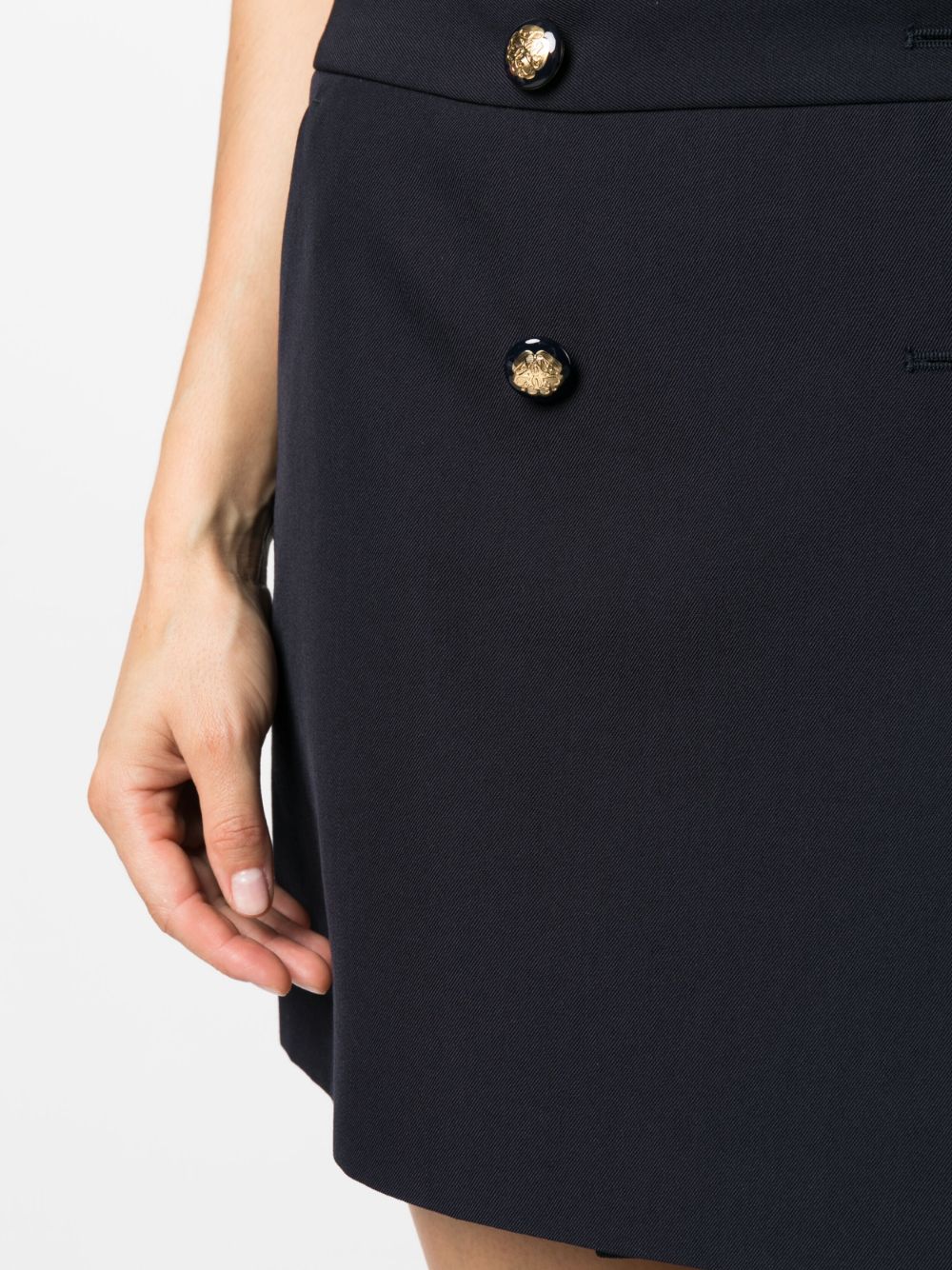 Alexander McQueen Wool-Cotton Twill Mini Wrap Skirt with Gold Buttons Blue