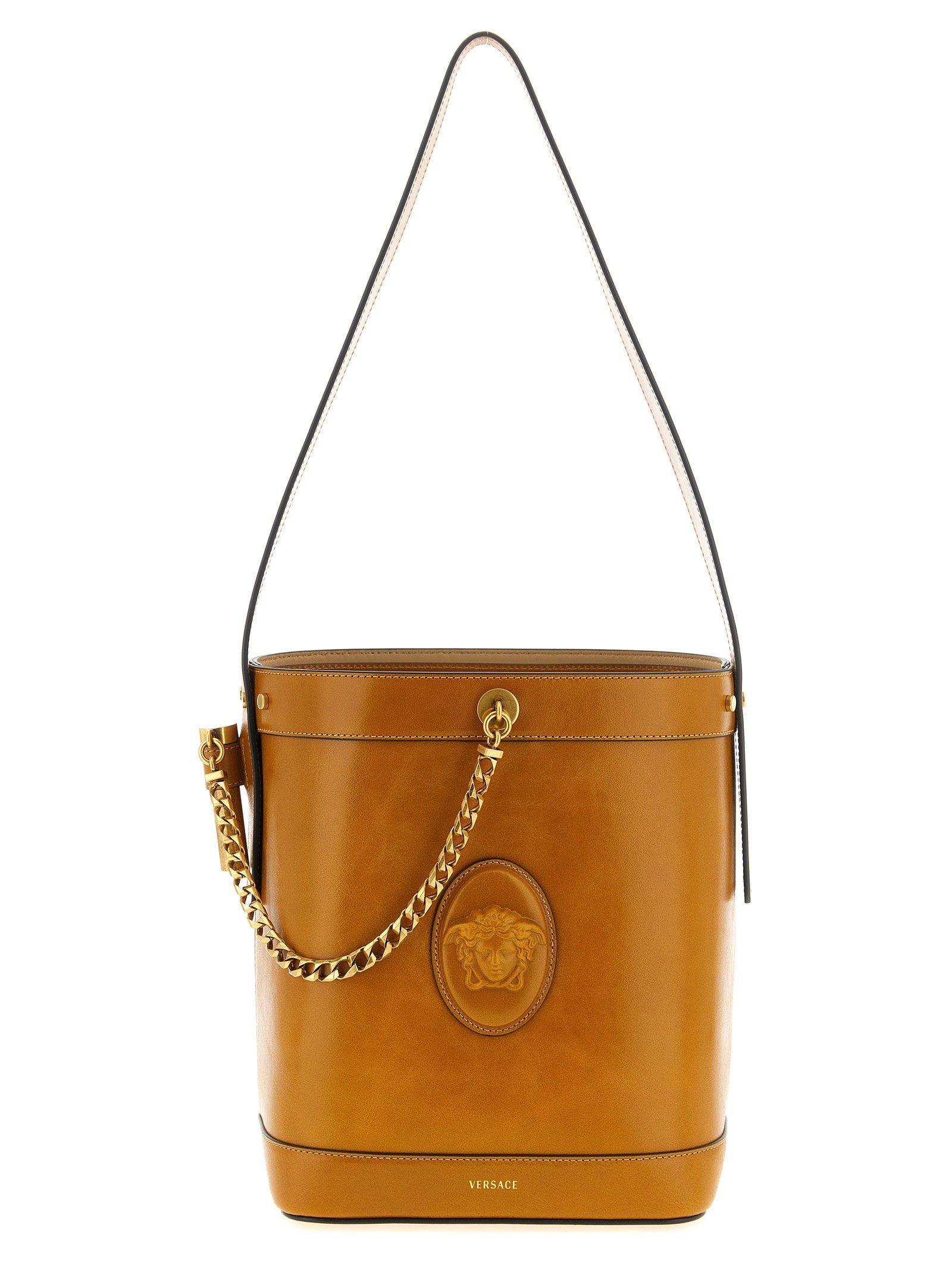 Versace Pivot Small Bucket Bag Brown