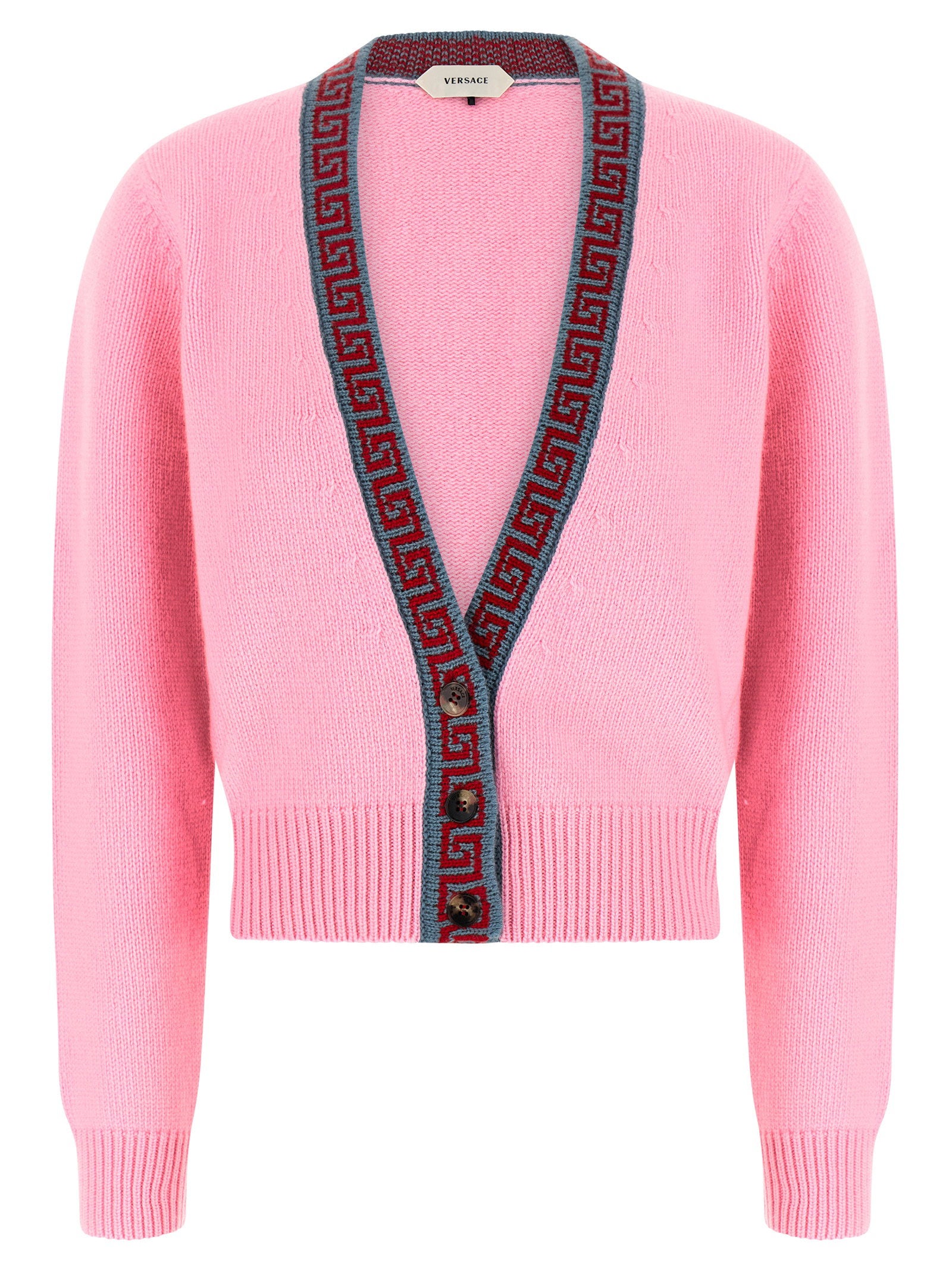 Versace Wool And Cashmere Cardigan Pink