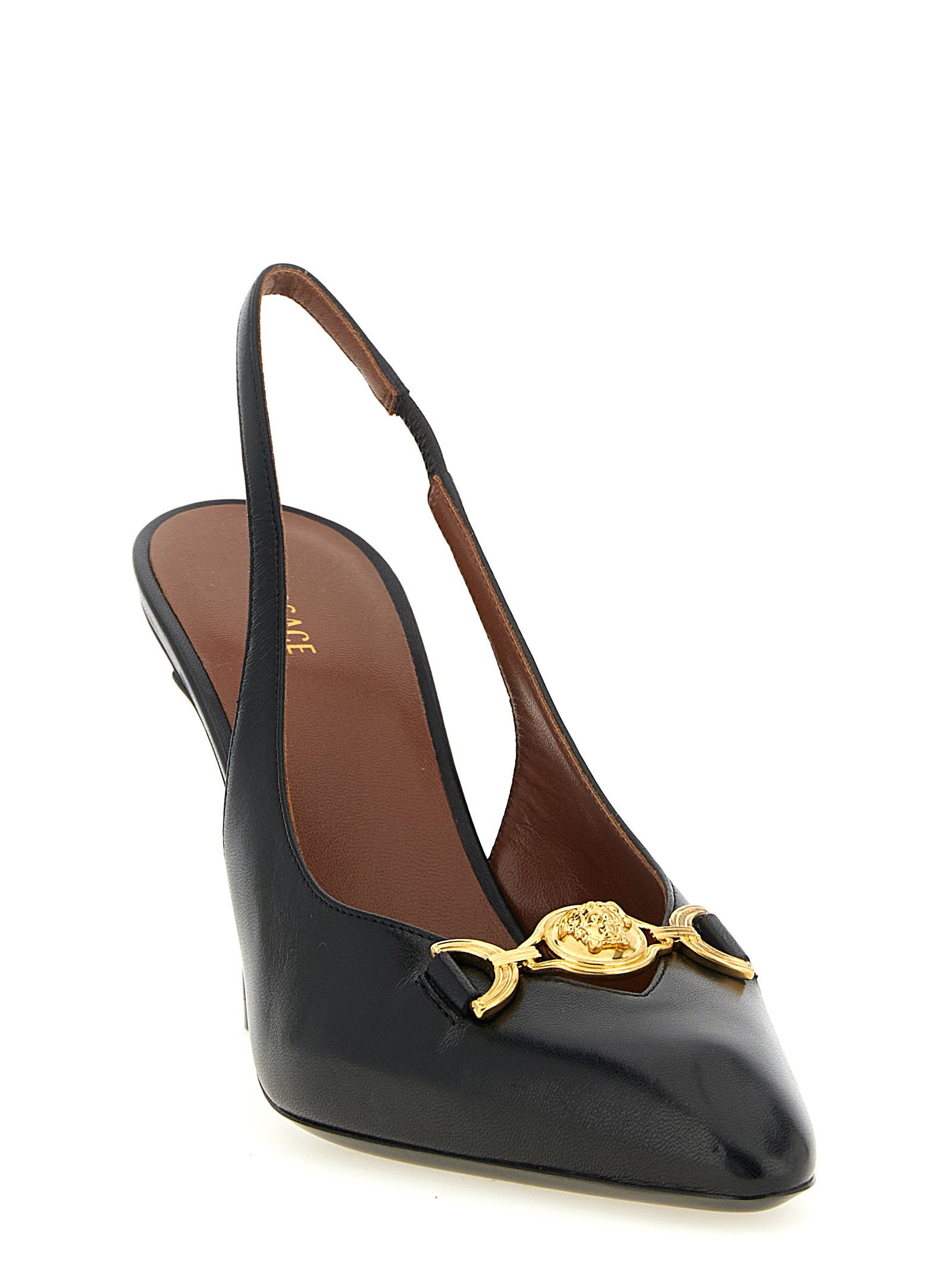 Versace La Medusa Leather Slingbacks Black