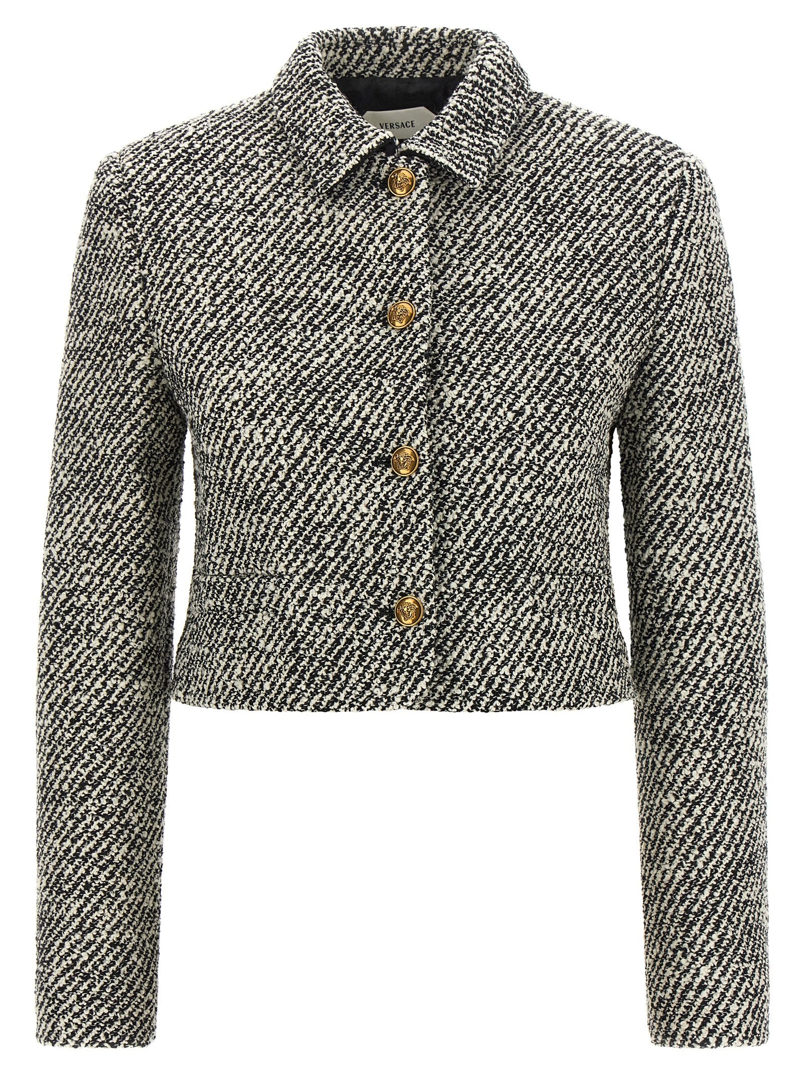 Versace Bouclé Wool Blend Blouson Jacket White/black