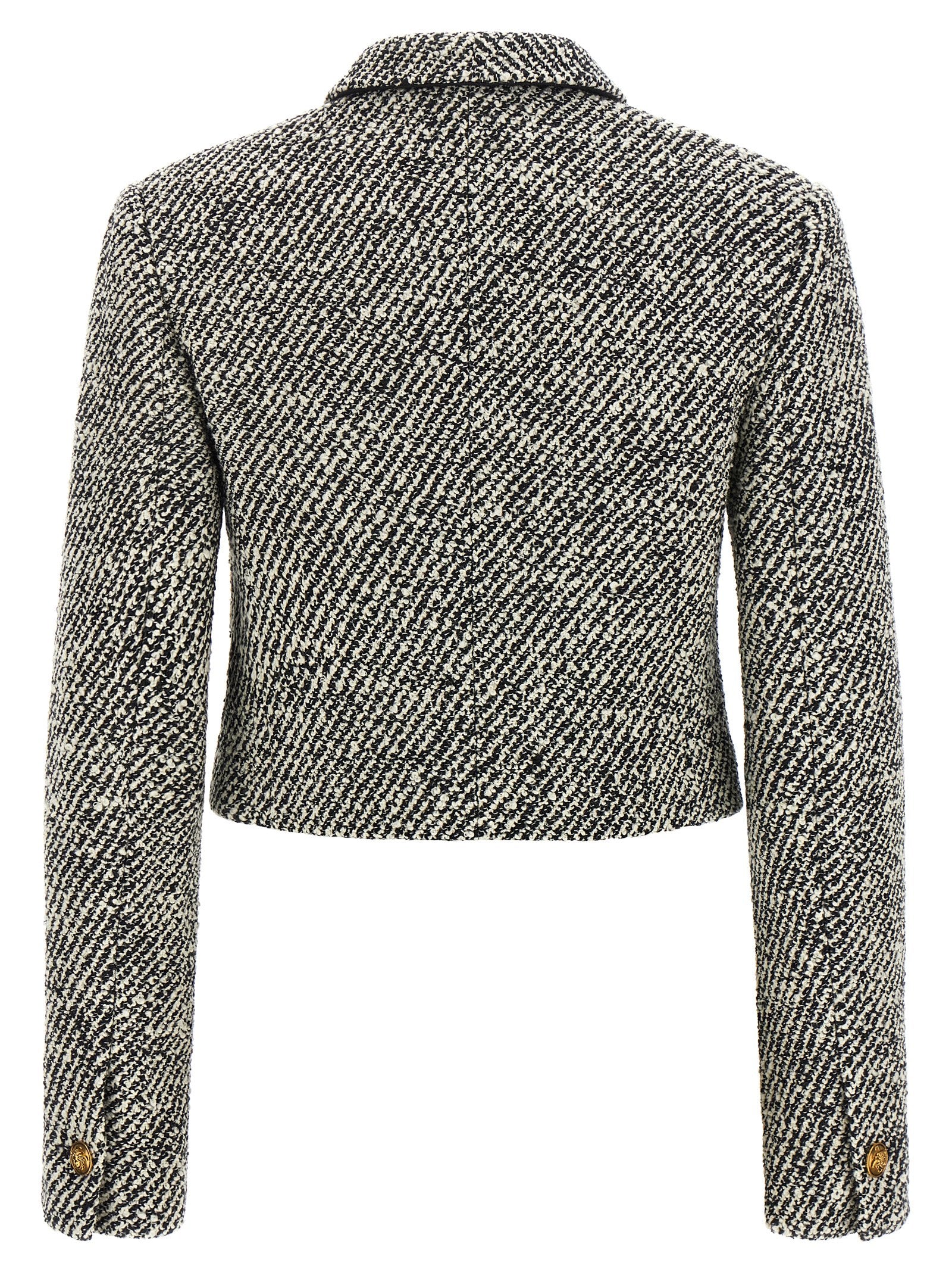 Versace Bouclé Wool Blend Blouson Jacket White/black