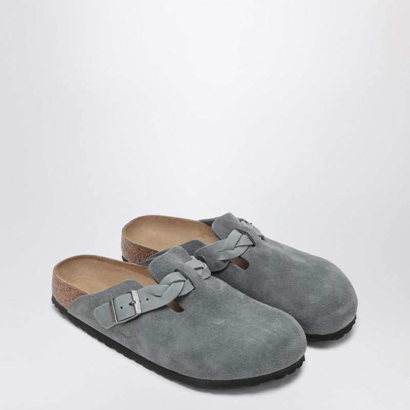 Birkenstock Boston Braided Suede Slippers Basalt Grey