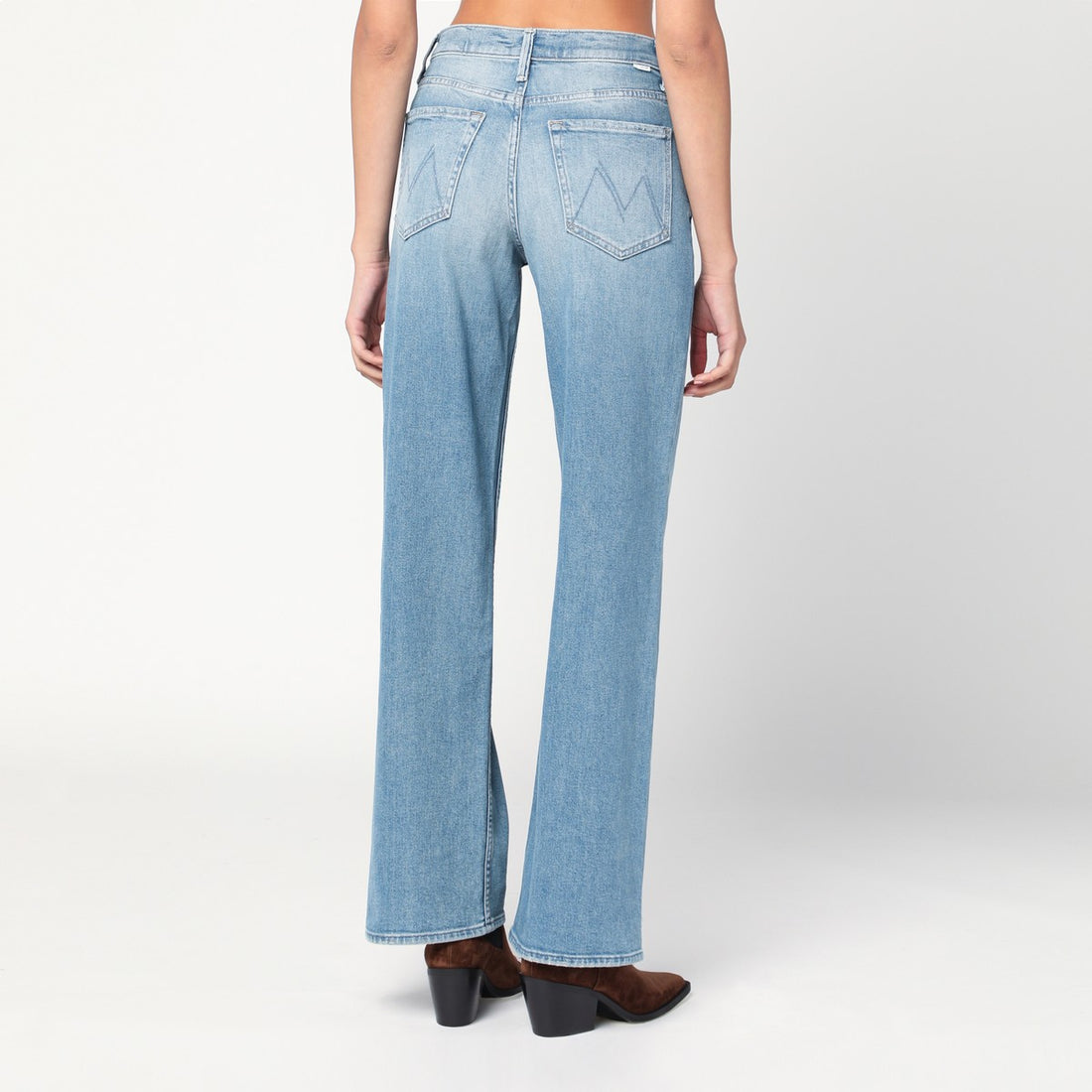 Mother The Spinner Zip Sneak Wide-Leg Jeans Light Blue