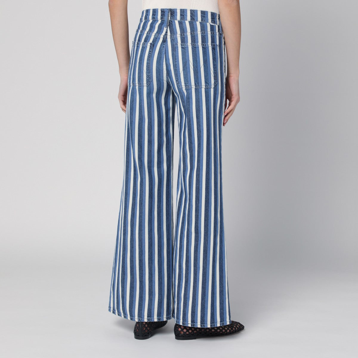 Mother The Patch Pocket Twister Sneak Striped Wide-Leg Jeans Blue