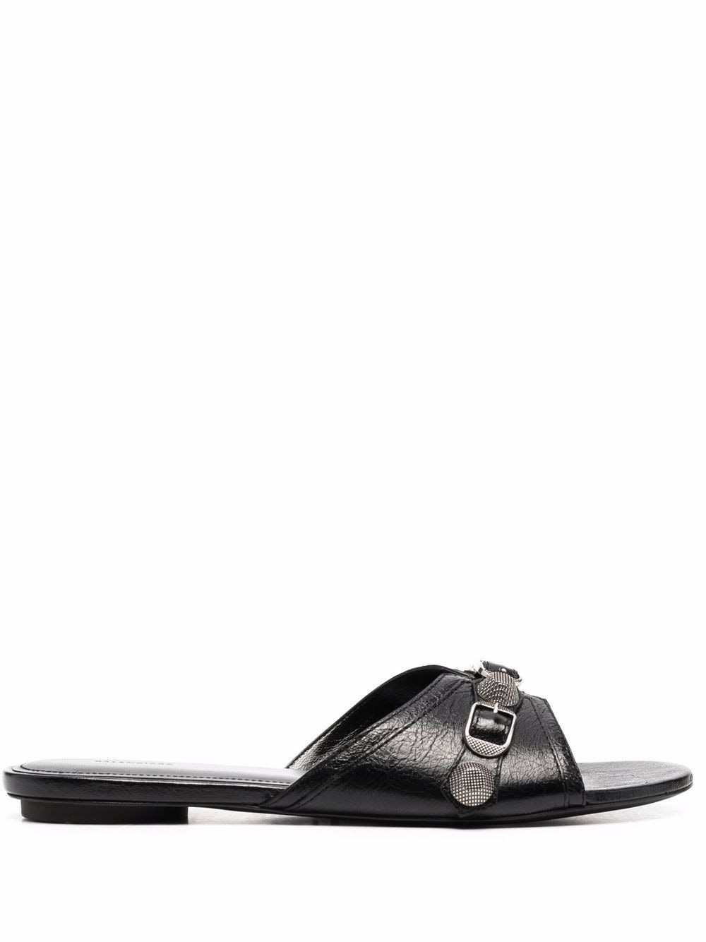 Balenciaga Cagole Low-Heel Leather Sandals Black