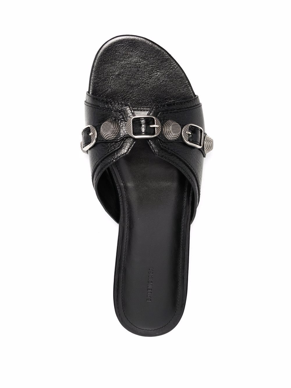 Balenciaga Cagole Low-Heel Leather Sandals Black