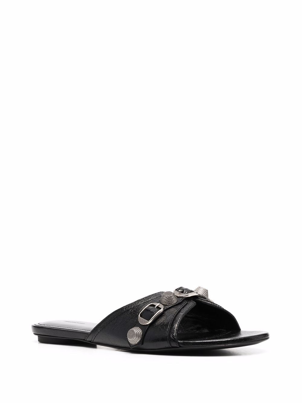 Balenciaga Cagole Low-Heel Leather Sandals Black