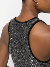 Sequin-Embellished Knitted Cotton Tank Top Black