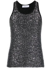 Sequin-Embellished Knitted Cotton Tank Top Black