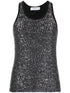 Sequin-Embellished Knitted Cotton Tank Top Black
