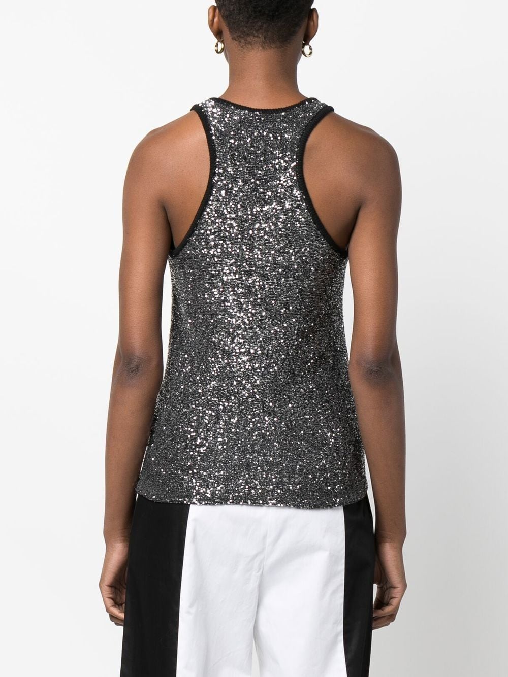 Sequin-Embellished Knitted Cotton Tank Top Black