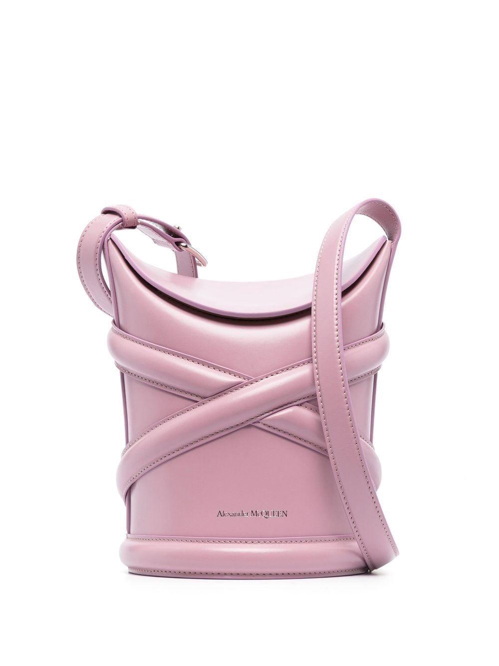 The Curve Leather Crossbody Bucket Bag Pink