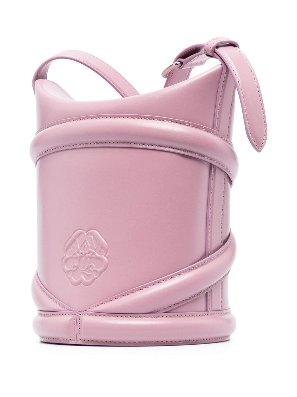 The Curve Leather Crossbody Bucket Bag Pink