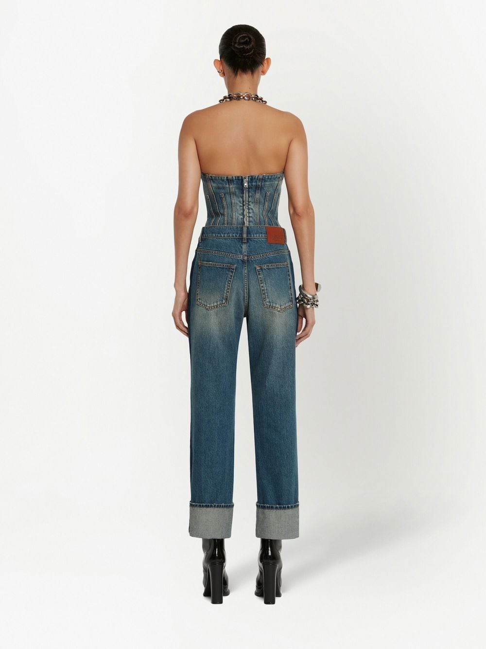Alexander McQueen Turn-Up Hem High-Waisted Straight-Leg Jeans Blue