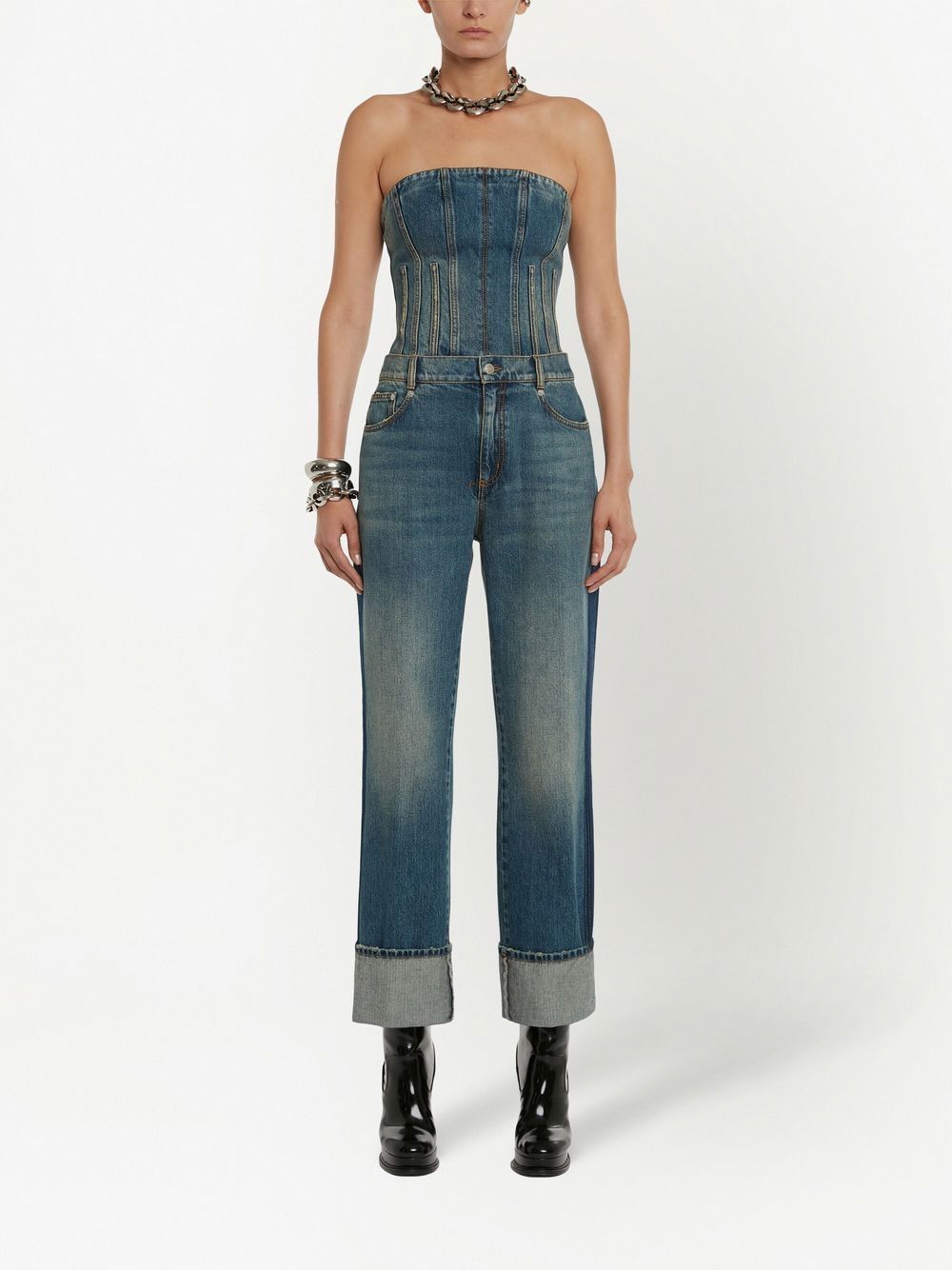 Alexander McQueen Turn-Up Hem High-Waisted Straight-Leg Jeans Blue