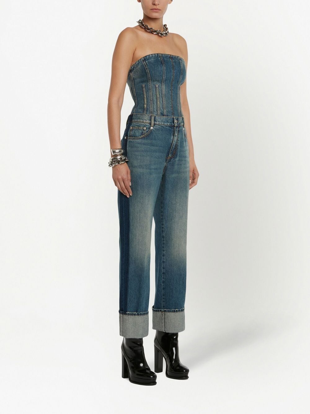 Alexander McQueen Turn-Up Hem High-Waisted Straight-Leg Jeans Blue